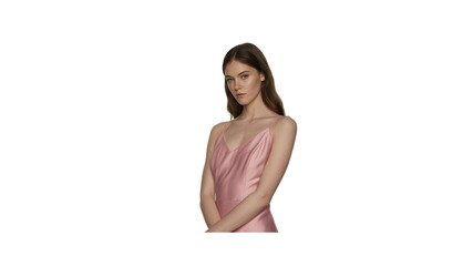 Elegant Woman in Pink Silk Slip Dress