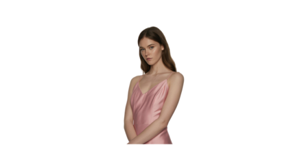 Elegant Woman in Pink Silk Slip Dress