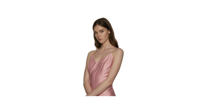 Elegant Woman in Pink Silk Slip Dress