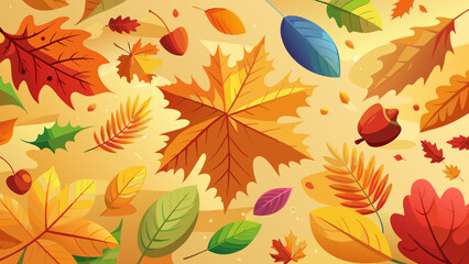 Fototapeta premium Autumn background with maple leaves and acorns. Vector illustration.