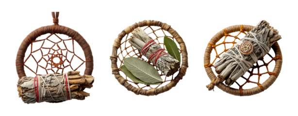 Collection of Natural Herbal Smudging Bundles on Transparent Background