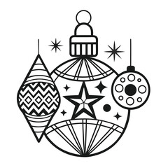 Christmas ornament craft kit icon set with festive colors