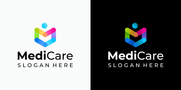Vector logo design of the initial M, a hexagon shaped like a person, with a modern, simple, clean, and abstract style. Icon for business, medical, coaching, and personal branding. - Powered by Adobe