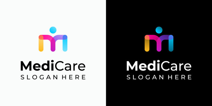 Vector logo design of the initial M in the shape of a person with a modern, simple, clean, and abstract style. Icon for business, medical, coaching, and personal branding.