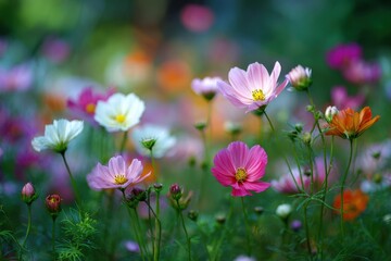 Fototapeta premium Cosmos flowers thriving in the garden