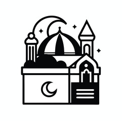 Ramadan prayer essentials box with black line art and decorative elements