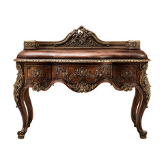 Ornate Wooden Desk with Elaborate Carvings on Transparent Background