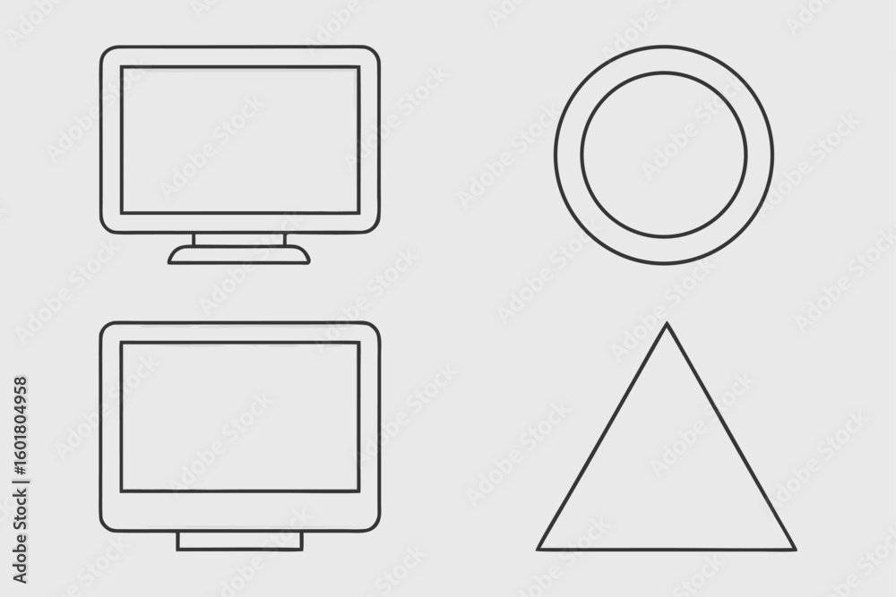 Fototapete Computer monitor circle and triangle icons desktop computer geometric shapes
