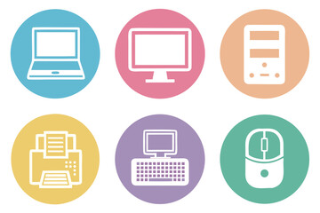 Computer technology icons laptop desktop printer keyboard mouse vector