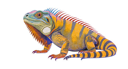 Obraz premium Detailed Illustration of Orange Iguana with Spikes Isolated on Transparent Background Wildlife Animal Reptile Exotic Pet Vibrant Colors Tropical Nature