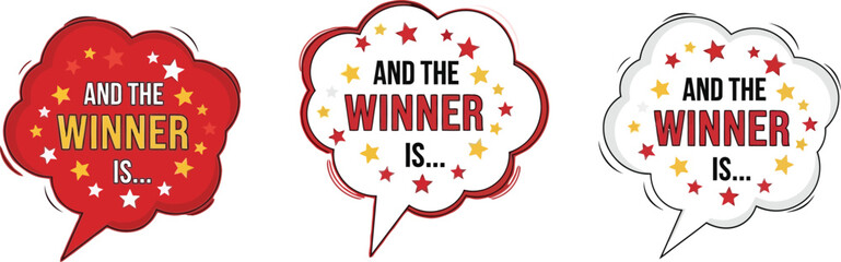 Celebratory "And The Winner Is..." announcement with stars in a speech bubble