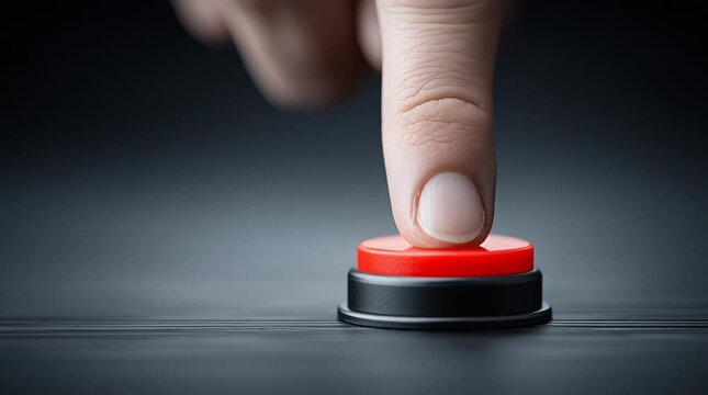 Urgent Activation: A close-up of a finger poised to press a prominent red button, creating a sense of anticipation and the unknown.
