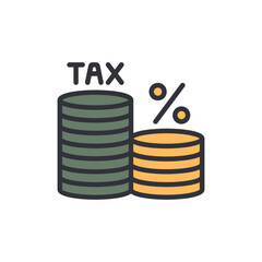 Taxation And Financial Rates Concept Displayed Through Stacks Of Coins