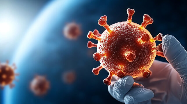 Covid-19 virus cells under microscope scientific research laboratory digital art high-resolution macro view virus study