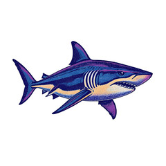 Obraz premium Digital Art of a Shark with Navy Blue and Purple Hues with a Transparent Background