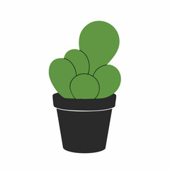 Simple Green Plant in Black Pot, Minimalist Botanical Illustration