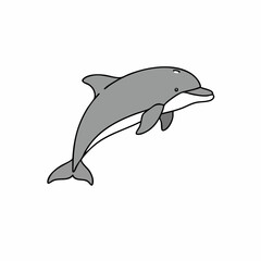 Fototapeta premium Cartoon Gray Dolphin Leaping with Black Outline and White Underside