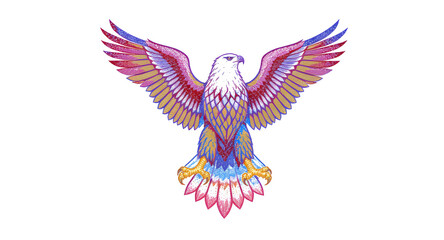 Obraz premium Digital Graphic Illustration of Pixelated Eagle with Open Wings in Vibrant Colors on Transparent Backdrop