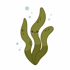 Obraz premium Adorable Cartoon Seaweed with Happy Face and Bubbles