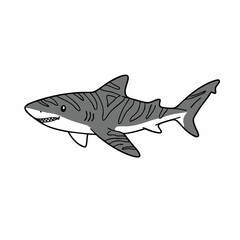 Obraz premium Cartoon Tiger Shark Illustration Grey Stripes Ocean Predator
