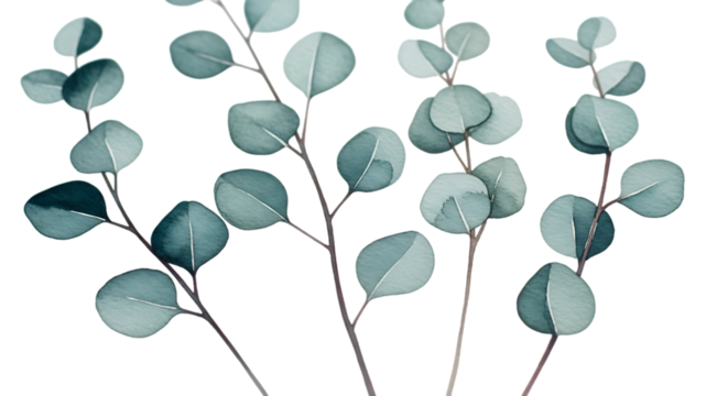 Eucalyptus leaves watercolor isolated on a transparent background