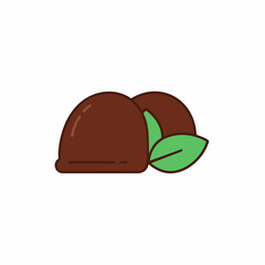 Fototapeta premium Stylized Chocolate Candies with Mint Leaves, Brown and Green Tones