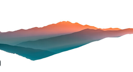 A gradient landscape view of mountains with orange and blue hues on a black background space view