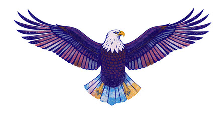 Distressed American Flag Eagle with Open Wings on Black Background Patriotic Symbol for National Pride and Independence Day Celebration