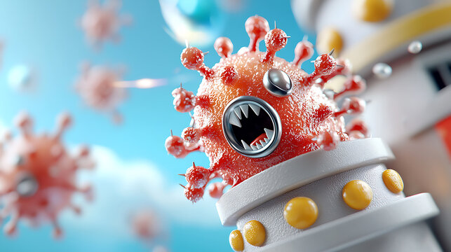 Vibrant virus attack animation digital realm 3d art sci-fi setting close-up perspective creative concept