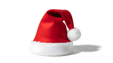Fluffy Santa Hat on White Background – Classic Holiday Symbol