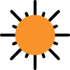 of an Orange Sun with Black Rays Isolated on White Background