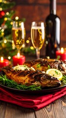 Roasted fish, festive dinner