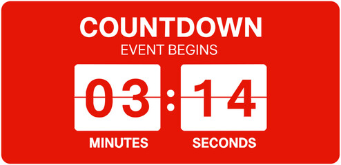 Obraz premium Countdown Timer Event Begins – Red Digital Clock Vector