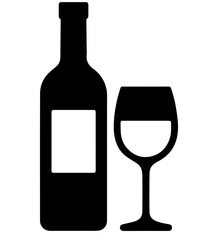 Minimal Wine Bottle and Glass Vector Icon
