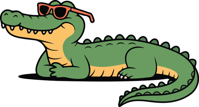 A cool alligator is resting and wearing sunglasses Transparent png vector