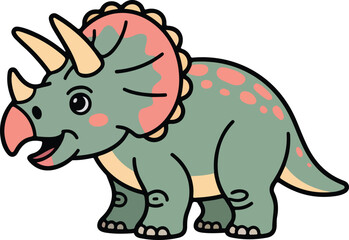 A playful illustration of a Triceratops dinosaur smiling brightly, Transparent png vector
