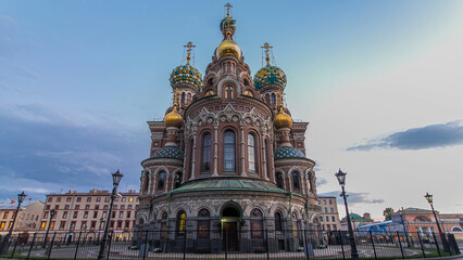Obraz premium Church of the Savior on Spilled Blood night to day timelapse hyperlapse.