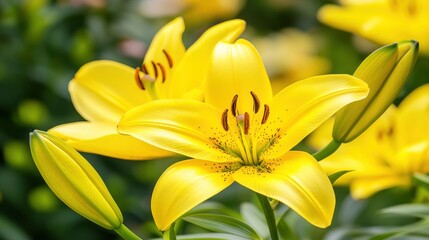 Obraz premium Closeup vivid yellow lily flowers