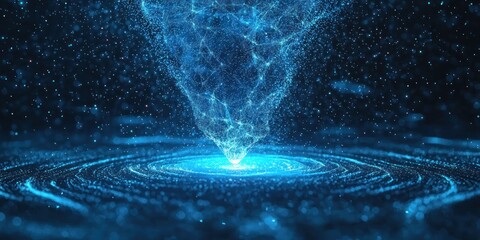  3d, red, symbol, valentine, backgrounds futuristic digital illustration of a holographic light bulb forming from glowing particles