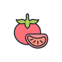 Illustration Of A Whole Tomato And A Tomato Slice With Leaves