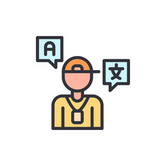 Person Speaking Languages Represented By Speech Bubbles With Text