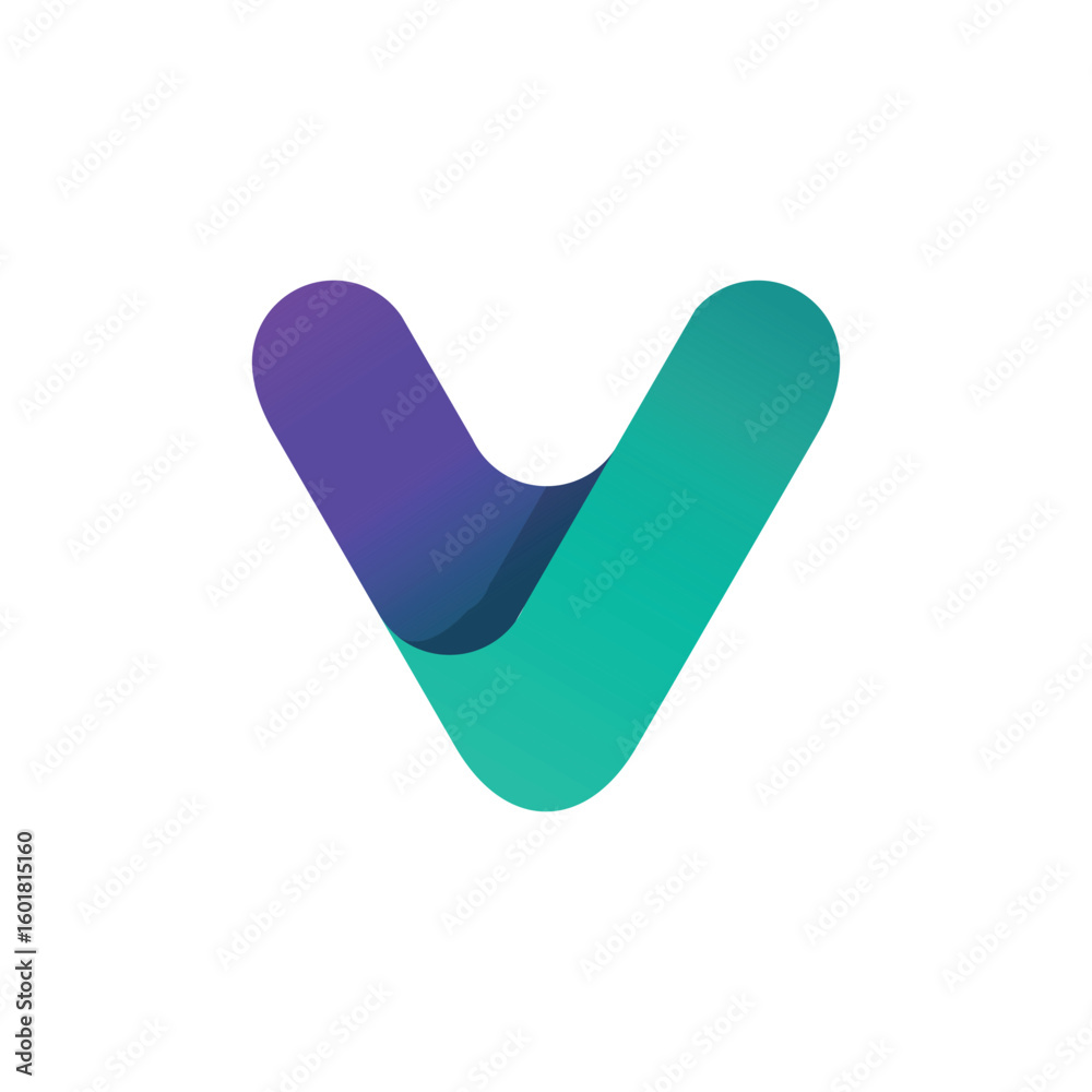 Fototapete the image shows a logo design of a letter v in aqua and purple colors in simple 3d style that looks 