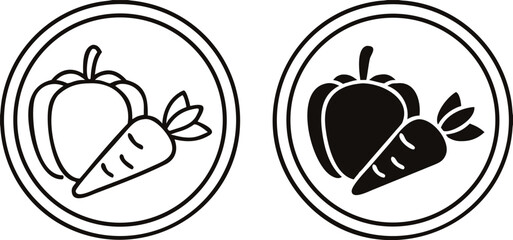 Vegan icons. Black and White Vector Vegetables Icons. Label for Natural and Organic Products. Ecological Food
