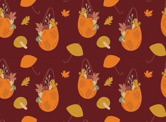 Autumn seamless pattern. Scrapbook collection of fall season elements. Bright background for harvest time.