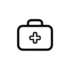 Obraz premium Emergency medical kit icon with cross, representing first aid supplies or portable healthcare box.
