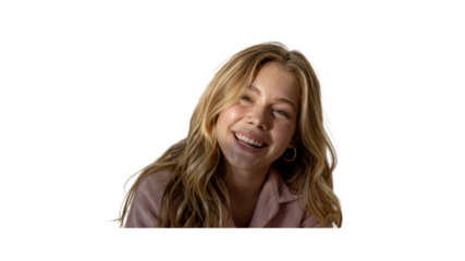 Happy Young Woman with Long Blonde Hair Smiling