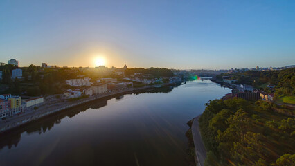 Sunrise over the most emblematic area of Douro river timelapse. World famous Porto wine production area.