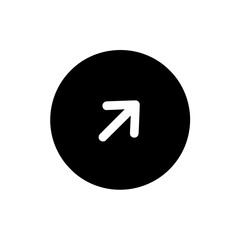 Up-right arrow icon in a bold black circle, symbolizing external link, upper-right movement, or growth direction.