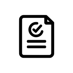 Document icon with a verified checkmark and lines, symbolizing certification, validation, or completed paperwork.