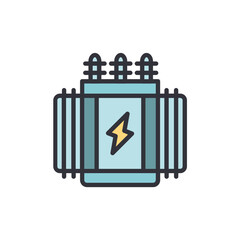Electrical Transformer Icon With Lightning Bolt Symbol On Transparent